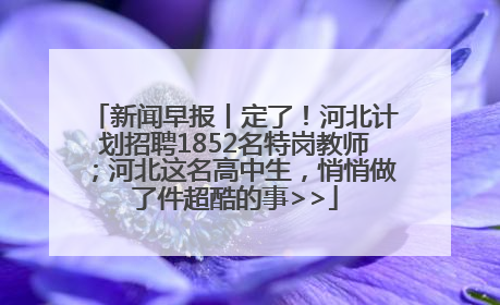 新闻早报丨定了！河北计划招聘1852名特岗教师；河北这名高中生，悄悄做了件超酷的事>>