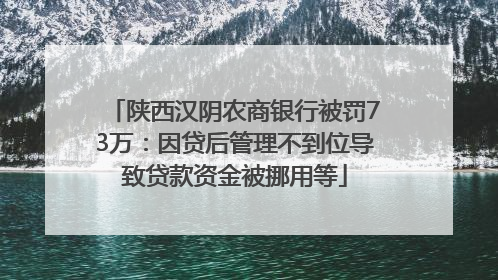 陕西汉阴农商银行被罚73万：因贷后管理不到位导致贷款资金被挪用等